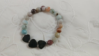 Amazonite Bracelets with Lava Hearts