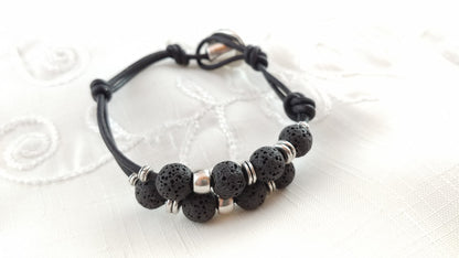 Leather Lava Bracelet with Button Clasp