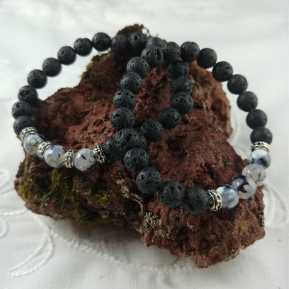 Lava Bracelet with Grey Agate Stone and Inspired by Studlaberg, columnar igneous rock