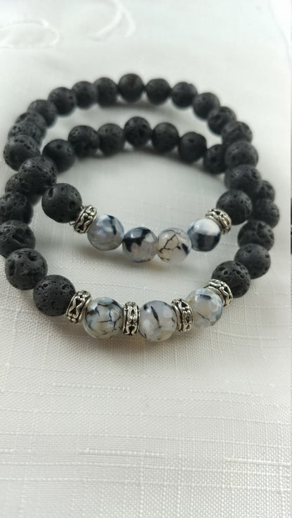 Earth Bracelet - Lava Rock Bracelet with Grey Agate Stones - Basalt Inspired - Iceland