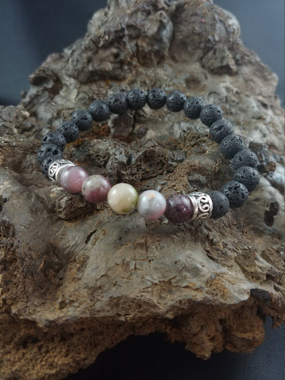 Icelandic Handmade Lava Bracelet With Natural Tourmaline Stones