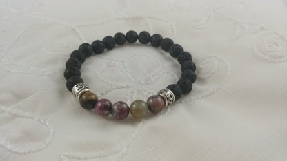 Icelandic Handmade Lava Bracelet With Natural Tourmaline Stones