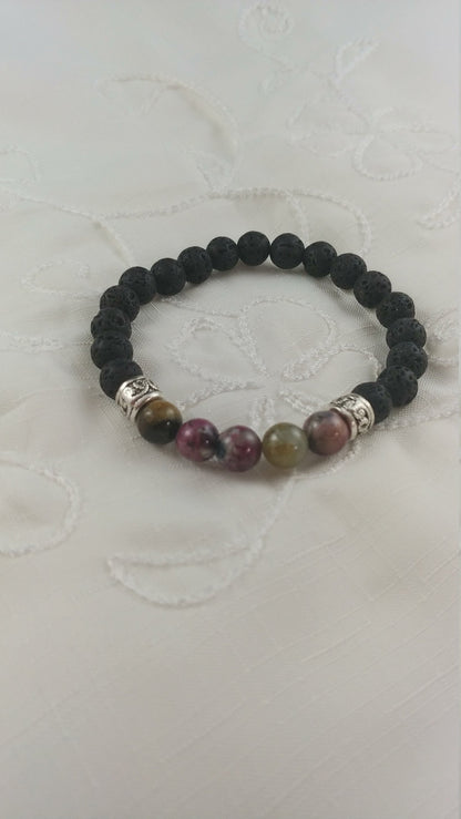 Icelandic Handmade Lava Bracelet With Natural Tourmaline Stones