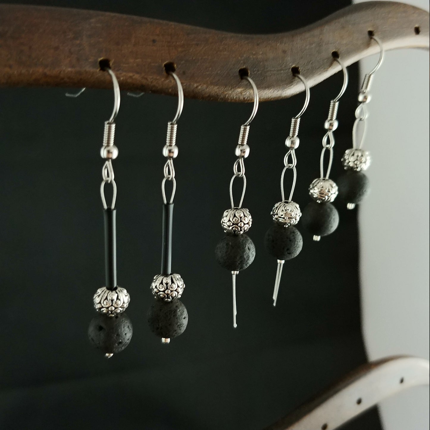 Lava Rock Reykjavik Earrings - 3 Types - With Round Spacer Bead