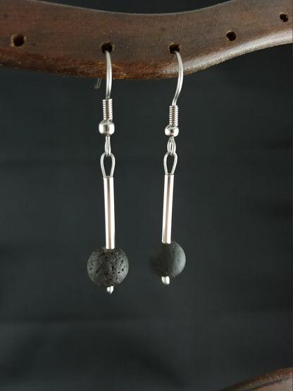 Polished Icelandic Lava Rock Earring with Silver Plated Tube Spacer