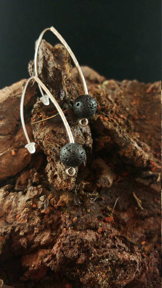 Long Curved Earrings with lava rock