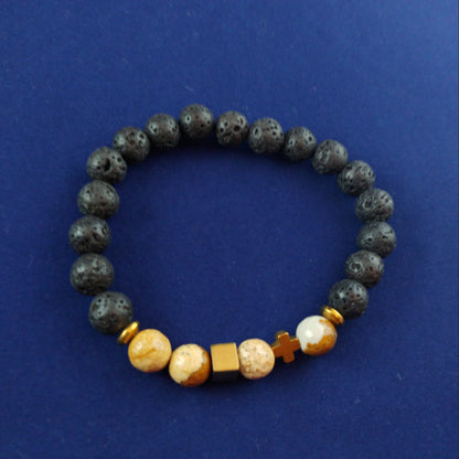 Lava and Picture Jasper Bracelet with Hematite