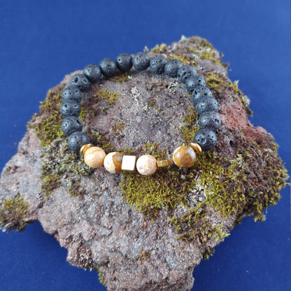 Lava and Picture Jasper Bracelet with Hematite