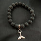 Lava Whale Tail Bracelet - Icelandic Whale Bracelet with 10mm Lava and a Whale Tail Charm