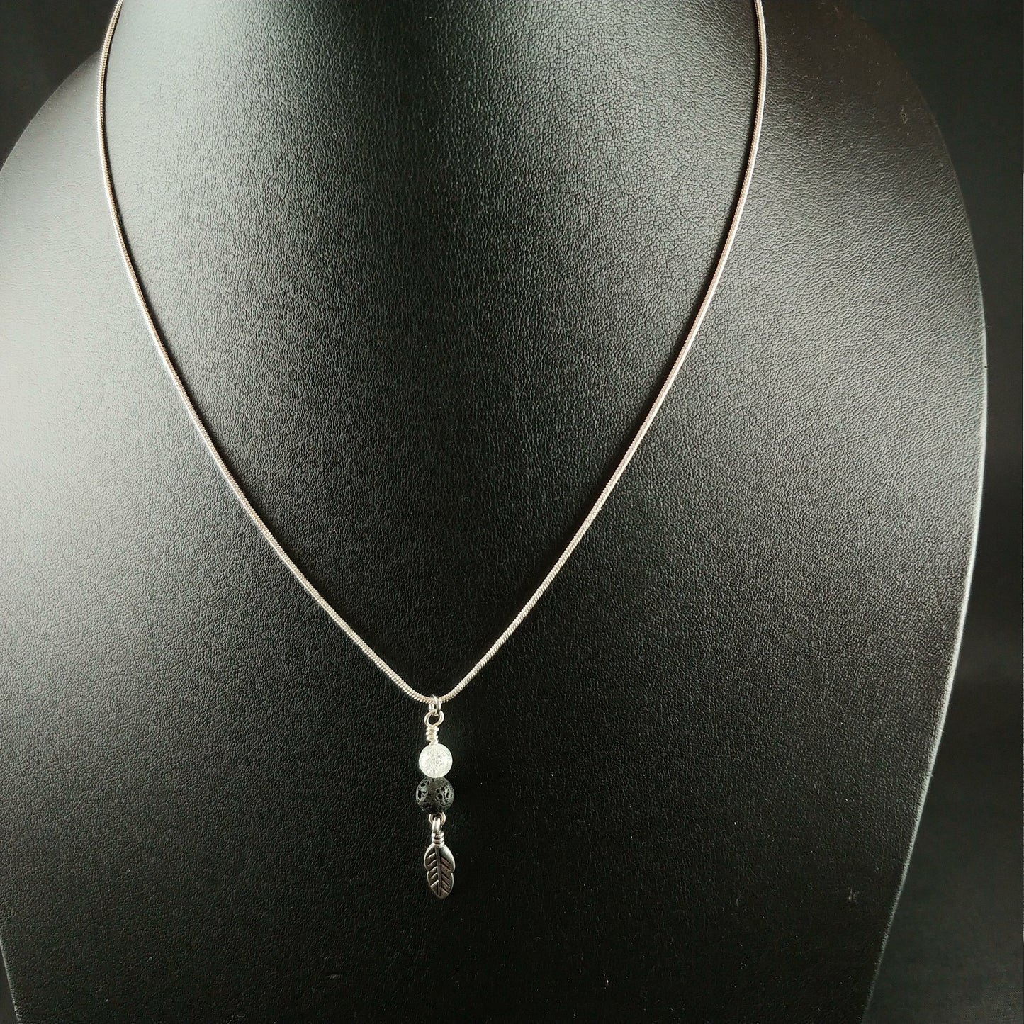 Crystal and Lava Leaf Necklace