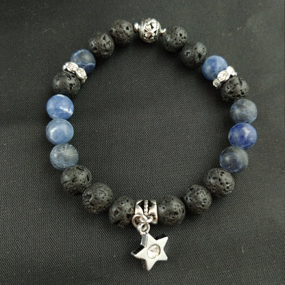 Blue Sodalite Lava Bracelet with Star Charm