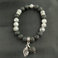 Gray Picasso Jasper Lava Bracelet with Lava and Feather Charm