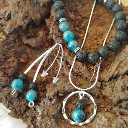 The Iceland Glacier Set || A Set of Blue Natural Apatite Jewelry || Necklace - Bracelet and Earrings