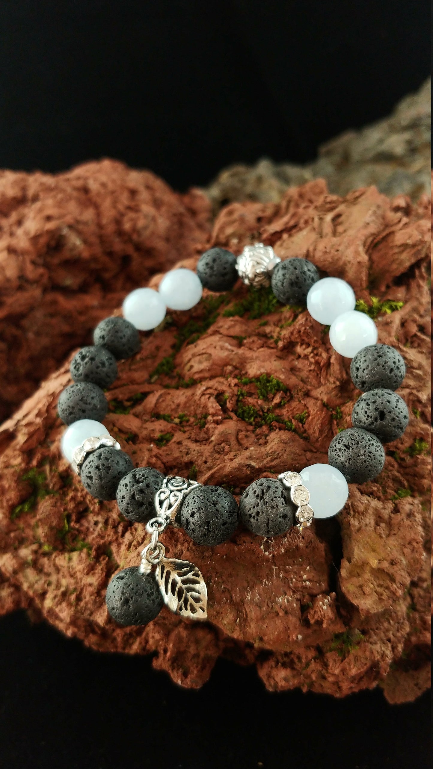 Lava and Natural Aquamarine Gemstone Bracelet - Larger 10mm Beads - Iceland Jewelry