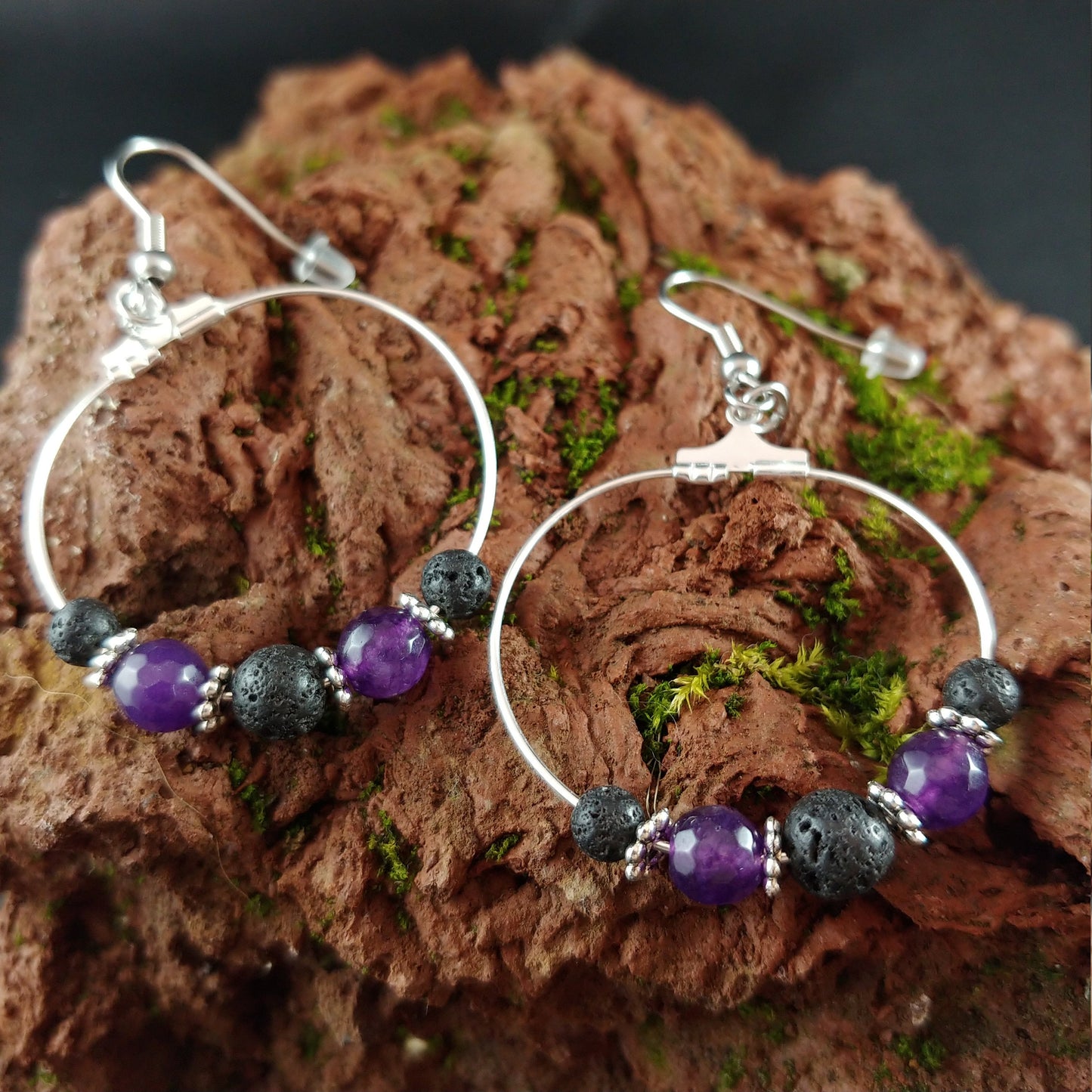 Violet Amethyst Lava Hoop Earrings - Spring 2020 jewelry