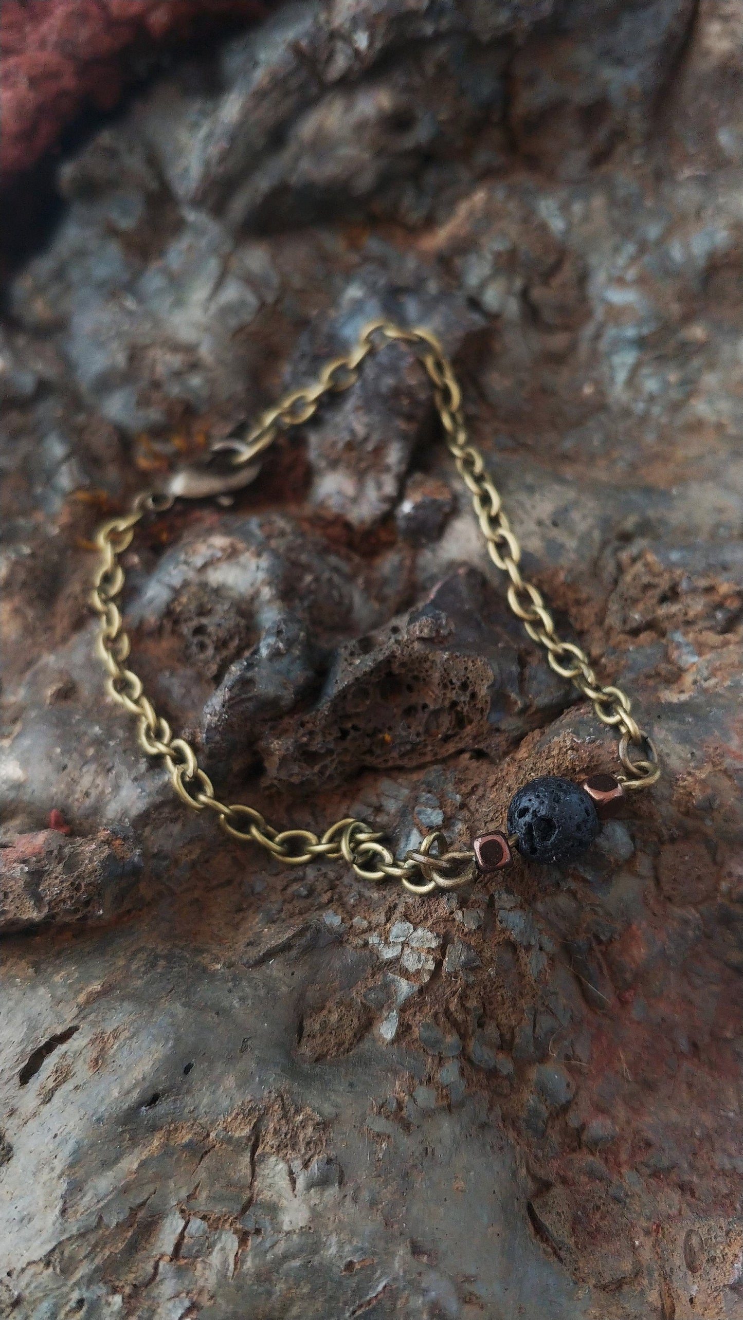 Old Gold Style Lava Chain Bracelet with Bronze Spacers