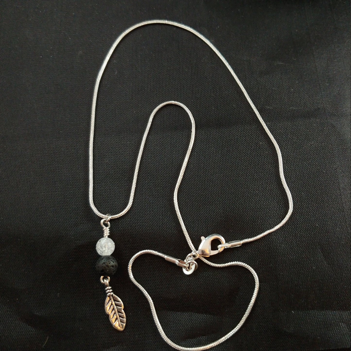 Crystal and Lava Leaf Necklace
