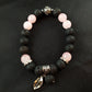Lava and Natural Rose Quartz Gemstone Bracelet - Larger 10mm Beads - Iceland Jewelry