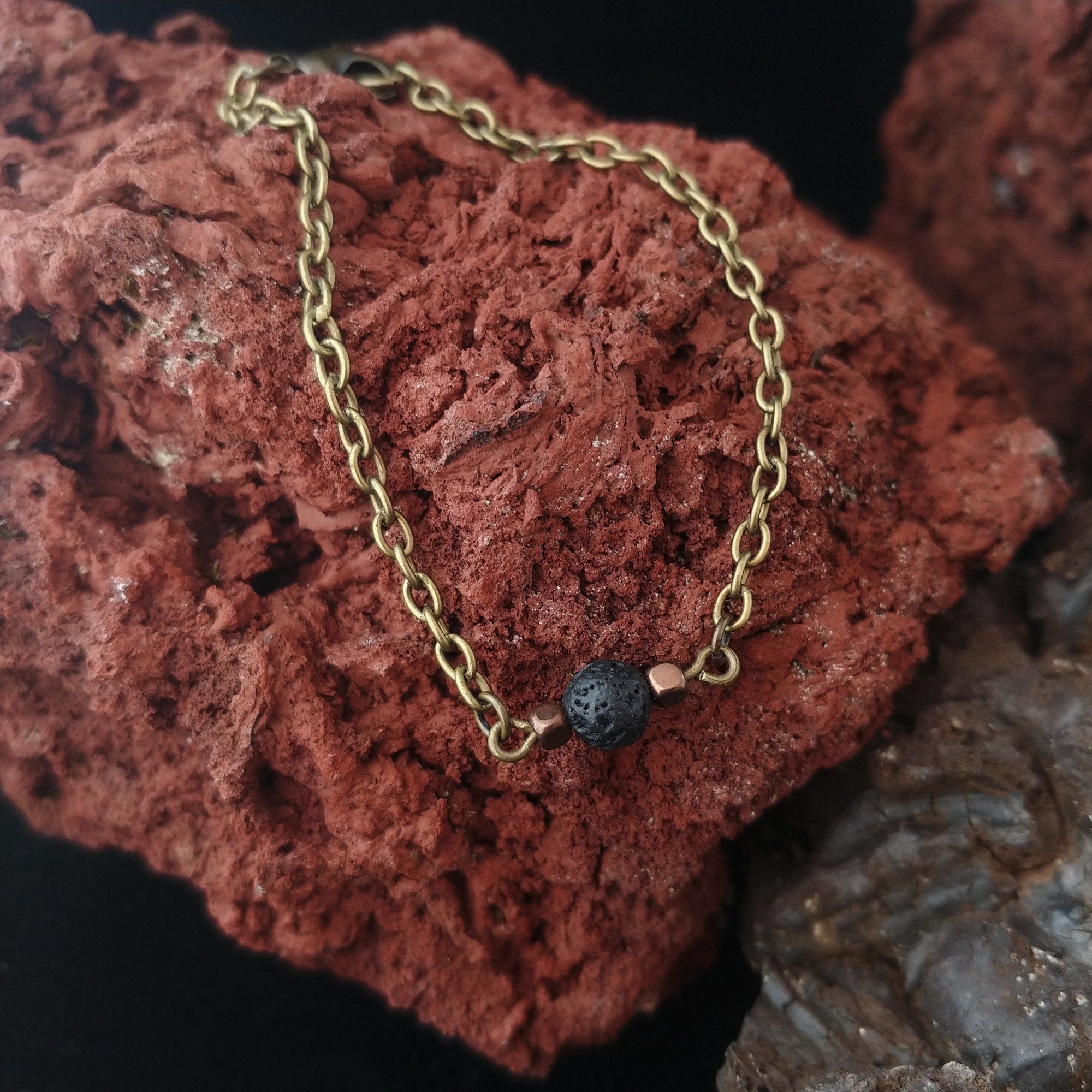 Lava Chain Old Gold Style Lava Chain Bracelet with Bronze Spacers – LavaRockReykjavik