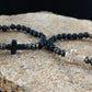 Cross Lava Bracelet with Black or White Cross and Natural Iron Pyrite Gemstone