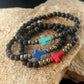 Cross Lava Bracelet with Colored Cross and Natural Iron Pyrite Gemstone