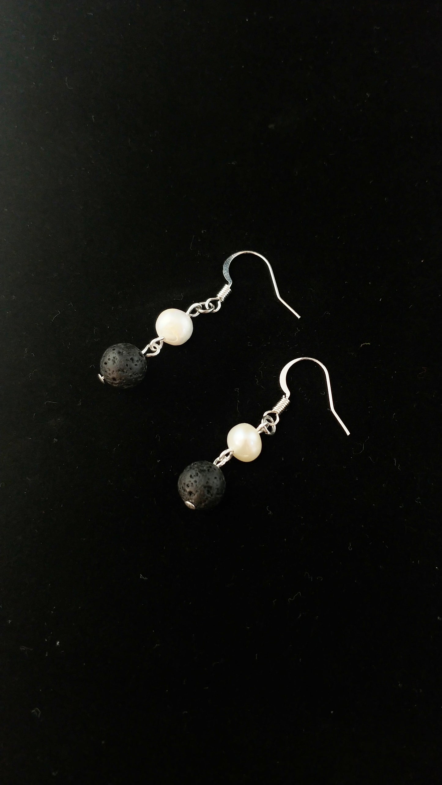 Freshwater Pearl and Lava Rock Earrings - Icelandic Nature Jewelry