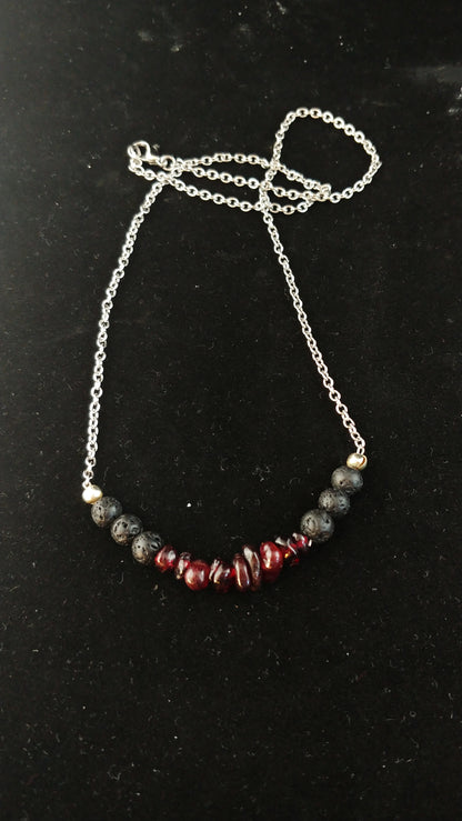 Lava and Natural Garnet Necklace - Icelandic Handmade Jewelry