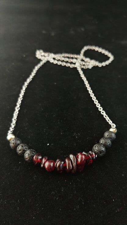 Lava and Natural Garnet Necklace - Icelandic Handmade Jewelry