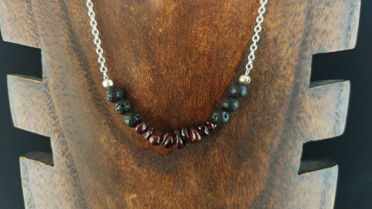 Lava and Natural Garnet Necklace - Icelandic Handmade Jewelry