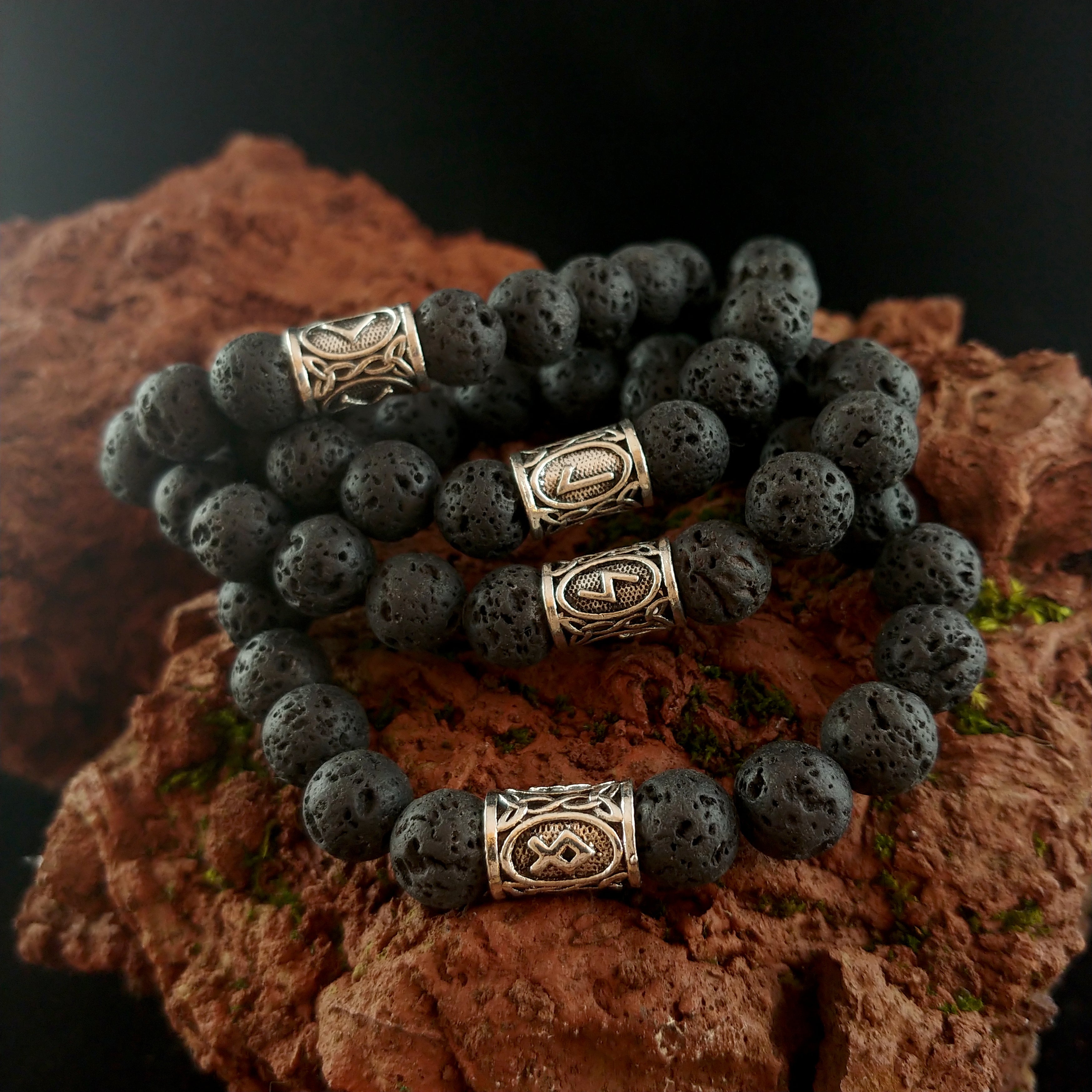 Men’s Women's Exclusive high quality Handcrafted Quality Macrame Gemstone Bracelet Rune Viking Skull Nordic Mythology Coconut Agate Lava Stone Amulet