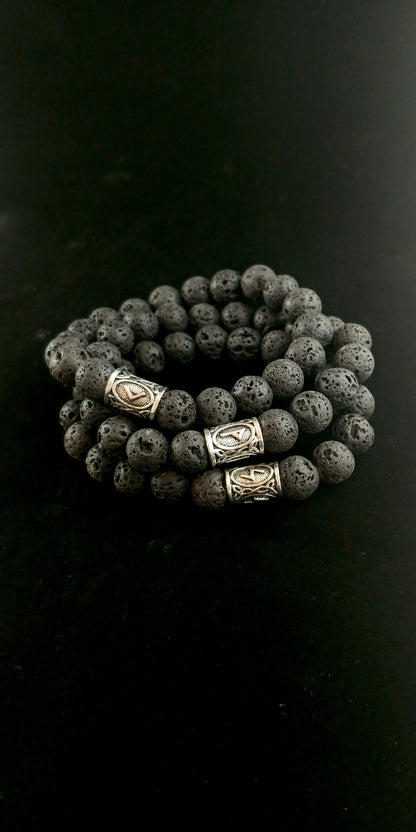 Lava Rock Runes Bracelet - Runic Viking Bracelet