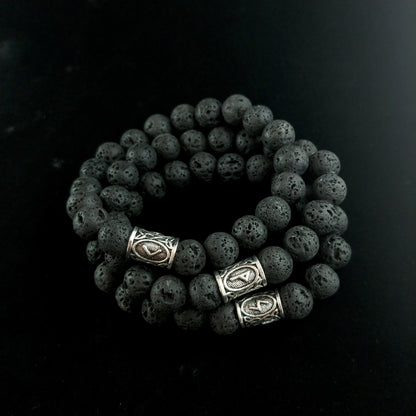 Lava Rock Runes Bracelet - Runic Viking Bracelet