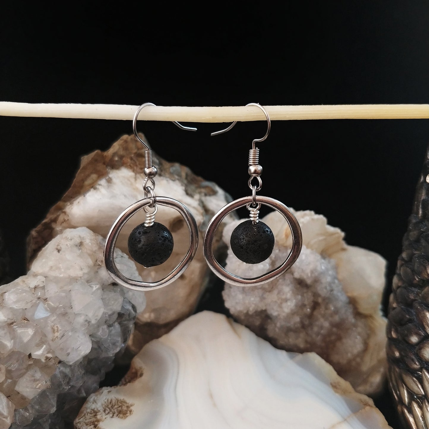 Circle Earrings with Lava Rock