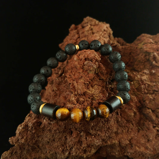 Tigers Eye Lava Bracelet with Large Wood Spacers
