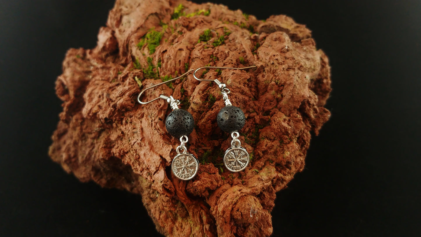 Vegvísir Lava Rock Earrings - Icelandic Jewelry